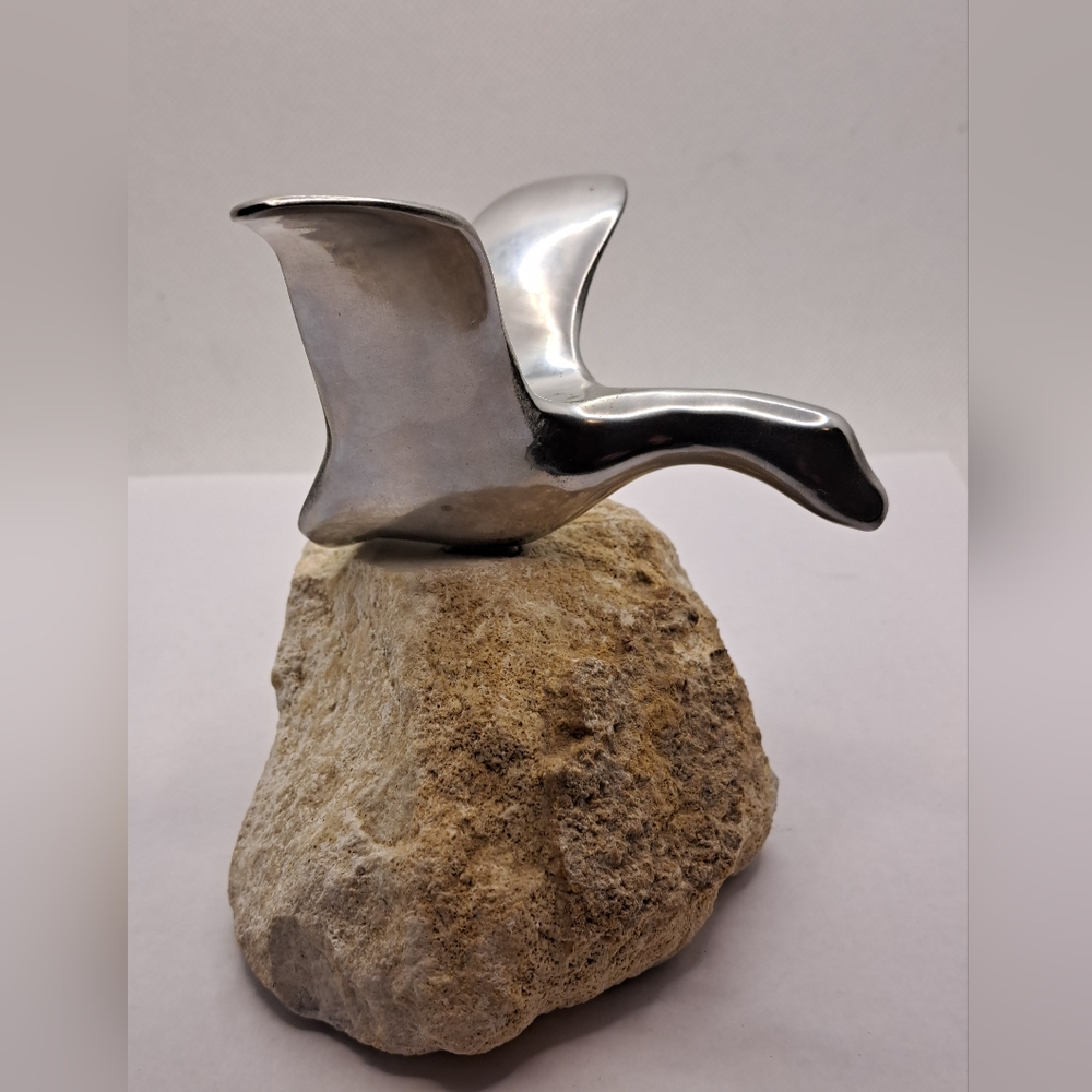 Hoselton Canada Aluminum Sculpture  Goose  on Rock Base.